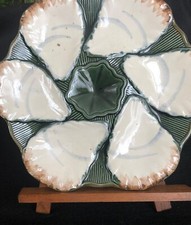 Beautiful Oyster plate French Majolica LONGCHAMP design "Bord de mer" 1880