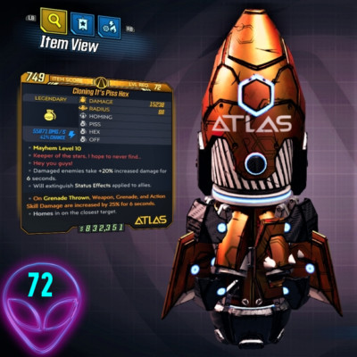(XBOX/PC) Borderlands 3  MODDED  Cloning It's Piss Hex    Level 72 