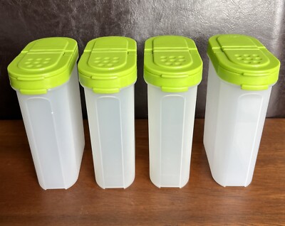 Set of 4 Tupperware Modular Mate Spice Shaker Containers Green Lid #1846