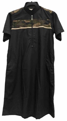Al-Aseel Kurta  Thobe Black Camo Boys Size 40 Short Sleeves 1/4 Zipper Neck