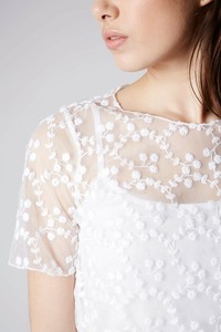 white embroidered mesh top