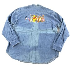 Vintage Disney Winnie The Pooh Friends Denim Shirt Mens Large Embroidered
