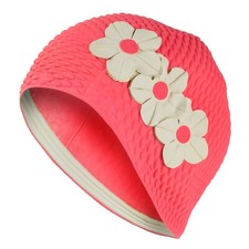 Ladies Vintage Style Flower Swim Hat 3 White Flowers Bright Pink Wild Swimming