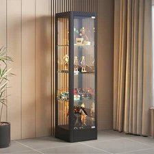 Steel Lockable Display Cabinet Adjustable 4-Tier Curio Bookcase with RGB Light