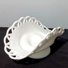 Vintage Smith Milk Glass Colonial Lace Low Pedestal Banana Fruit Bowl