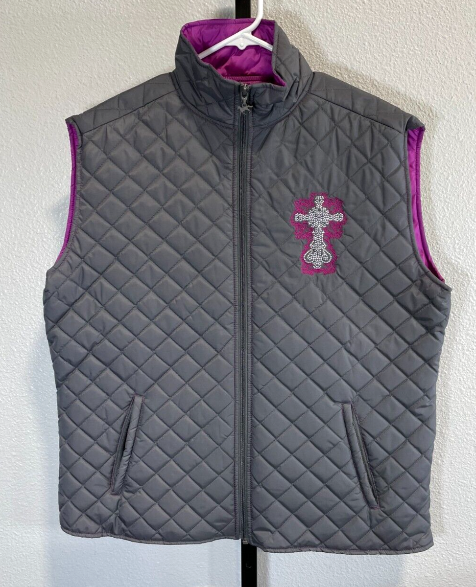 NWT Cowgirl Hardware Charcoal Purple Swirl Cross Embroidered