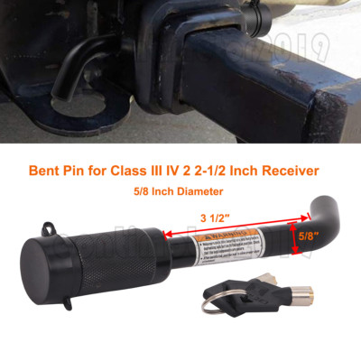 Bent Hitch Pin Lock 3 Key 5/8'' Truck Trailer for 2'' 2-1/2 Towing Receiver Black 