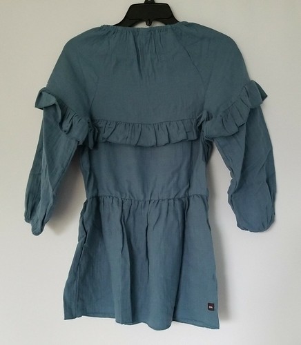 NWT TEA COLLECTION EMBROIDERED DELICATE CREPE RUFFLE DRESS AEGEAN BLUE 10 $66 - Picture 4 of 9
