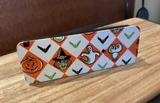 Vintage Halloween  Noisemaker Tin Litho Rectangle Witch Ghost Owl