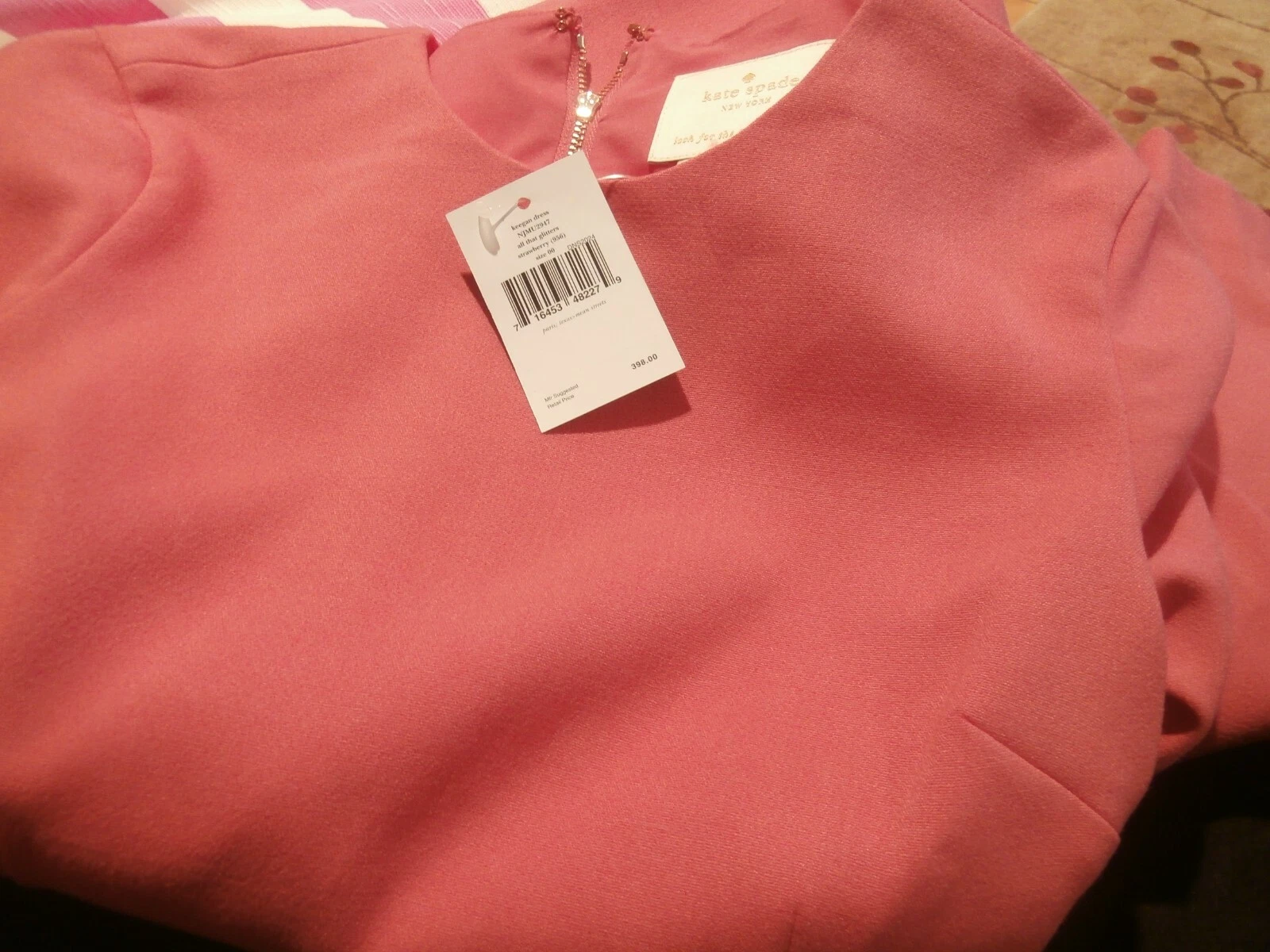 KATE SPADE Peach Zipper Long Sleeve Dress 00 NWT $398