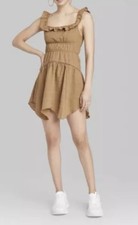 NWT Womens Wild Fable Brown Cognac Ruffle Tiered Skater Mini Dress Size S