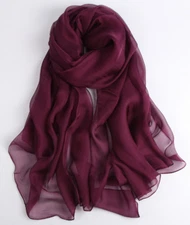 100% Silk large Scarf Women 70x43" Shawl Wrap solid pure color purple JH39-8