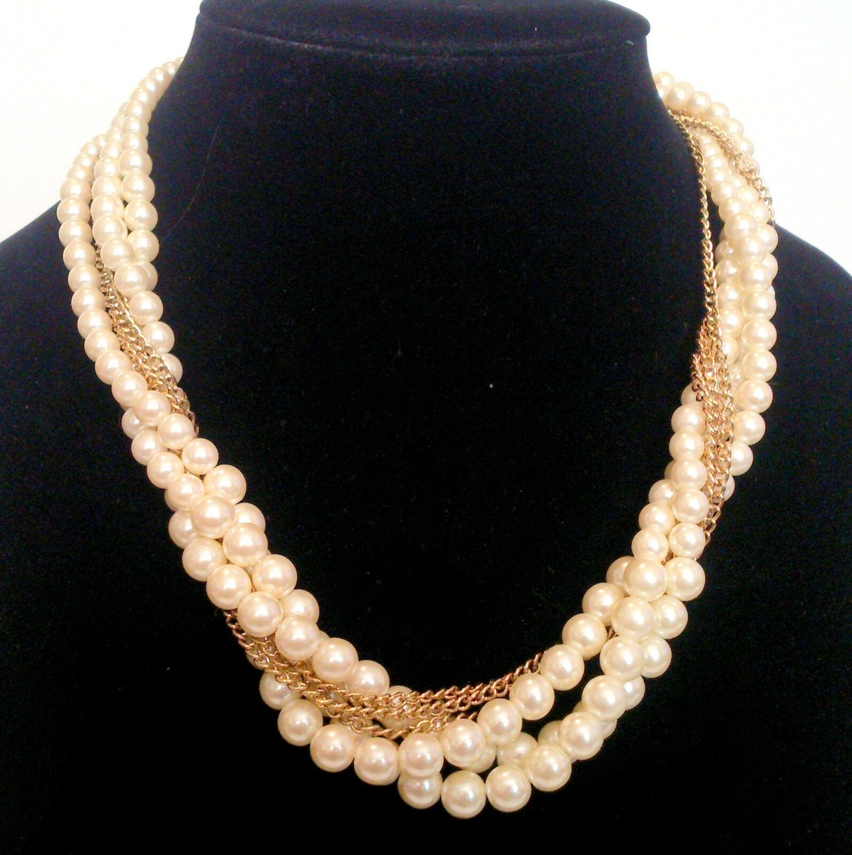Pearl Mix Malti Chain Necklace（Gold） 14k Gold Plated Adjustable Freshwater Pearl Mixed Link Chain