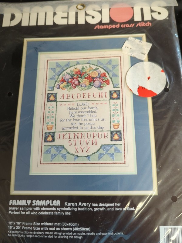 NEW Dimensions Cross Stitch Kit, Family Sampler, Prayer, #3112, Karen Avery