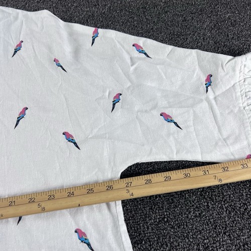 C&C California Linen Blend Top Womens Large White Parrot Print 3/4 Sleeve Blouse - Picture 7 of 10