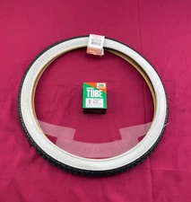 NEW! SINGLE SEMI-SLICK WHITEWALL DURO TIRE IN 20 X 1.75 SMOOTH TREAD WITH TUBE!