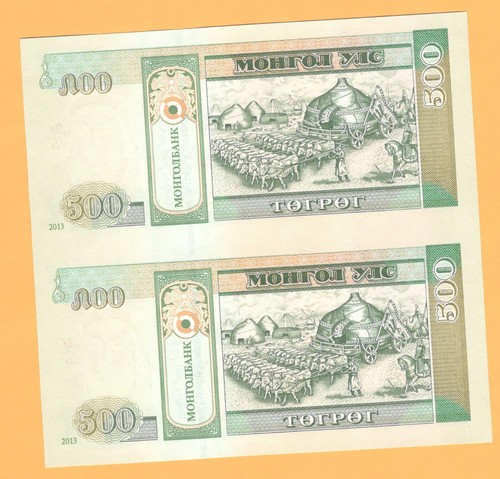 Mongolia 2013 new 500 tugrik x 2 UNCUT. - Picture 2 of 2