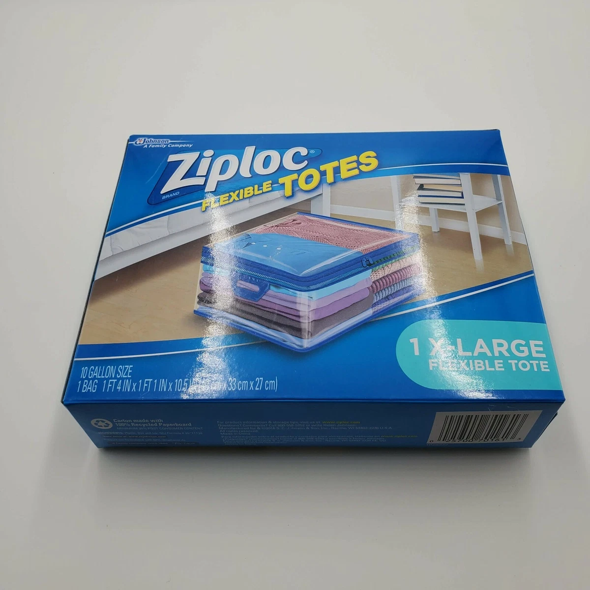 ZIPLOC Flexible Zipper Storage Tote Bag Heavy Duty Clear Stack-able XL 10  Gallon