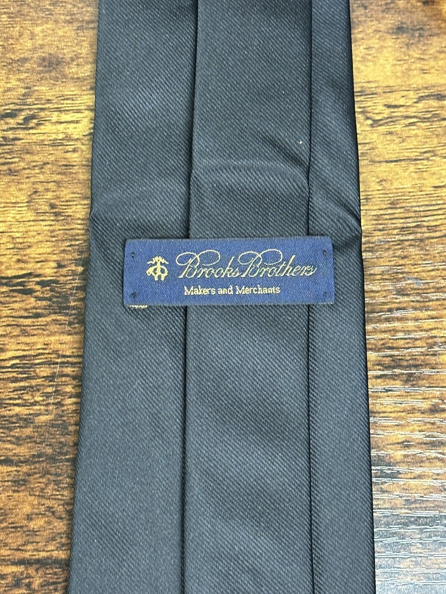 Brooks Brothers MAKERS USA製 TIE Brooks Brothers Solid Black Tie With Initials 100% Silk