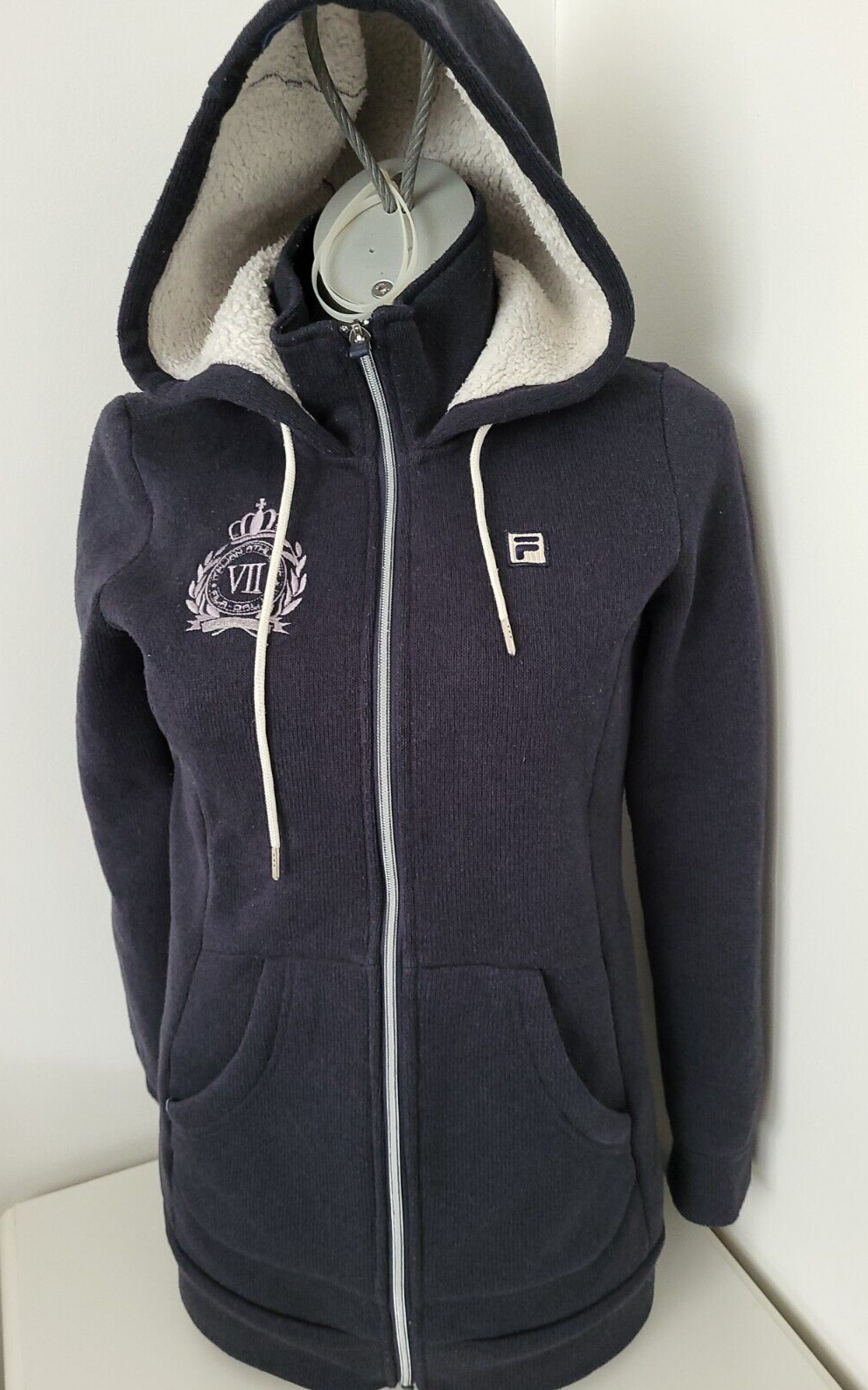 Fila felpa donna giacca sherpa foderata full zip blu ricamata taglia small