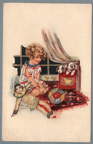 CR1948 Cartoline augurali: Bambina con Pierrot