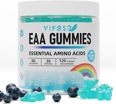 EAA Gummies 120 Gummies (Blue Raspberry), 8000 mg Essential Amino Acids - All...
