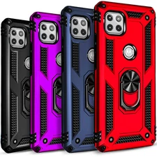 For Motorola One 5G UW Ace Case Phone Cover Ring Stand +Tempered Glass Protector