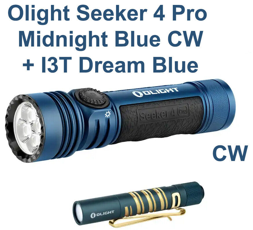 Olight Seeker 4 Pro Midnight Blue CW Flaslight w/I3T EOS Dream Blue  Flashlight