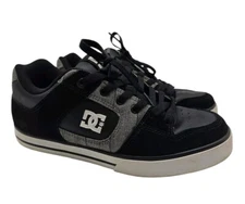 DC Shoes Pure XE Mens 8 Black Gray Plaid Low Top Skateboard Leather Herringbone