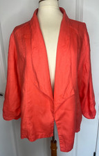 Chicos Women Sz 3 / XL Coral 100 Linen 3/4 Sleeve Open Front Jacket
