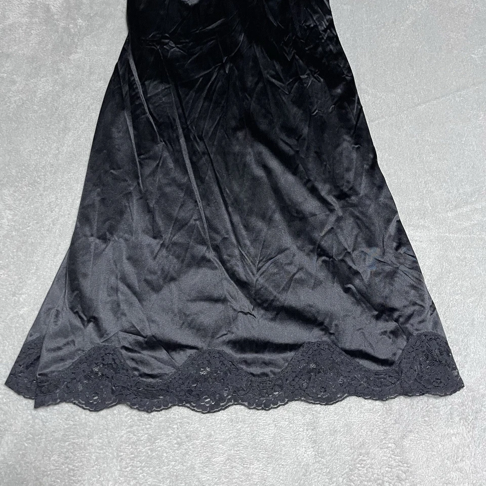 Vintage Adonna Slip Dress Womens 36 Black Lace Trim Chemise Nightgown Adjustable - Image 2 of 4