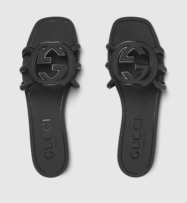 Gucci Women s Black Logo Slide Sandals Flat Casual Solid with Dust bag sz9