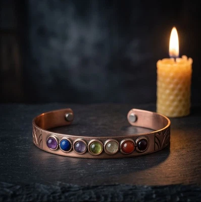 Bracelet Cuivre Aimanté - Pierres Naturelles 7 Chakras - Photo 1/4