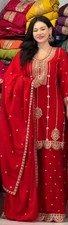 New Latest Faux Georgette Red Top Palazzo With Dupatta For Women Festival Wear
