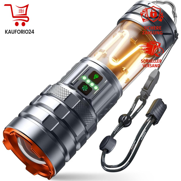 LED Taschenlampe 1000000 Lumen Aufladbar Zoombar 11 Lichtmodi Wasserdicht-image