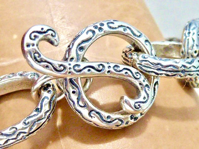 VINTAGE HEAVY ENGRAVED DESIGN TOGGLE LOCK STERLING LINK BRACELET 7.5''