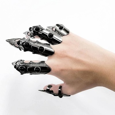 Black Skeleton Finger Claw Ring Set - Adjustable Rings for Cosplay