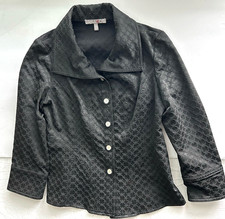 Jana Kos Blazer Women Shirt Jacket Long Sleeve Black Waffle Knit Button Up Sz 2