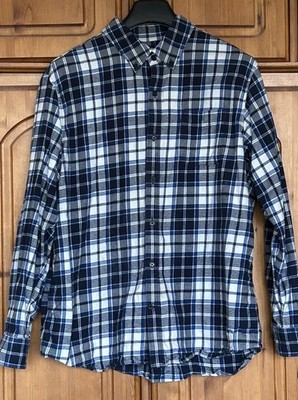 Lands' End Plaid Flannel Shirt Women's XL Blue  check Long Sleeve Collared