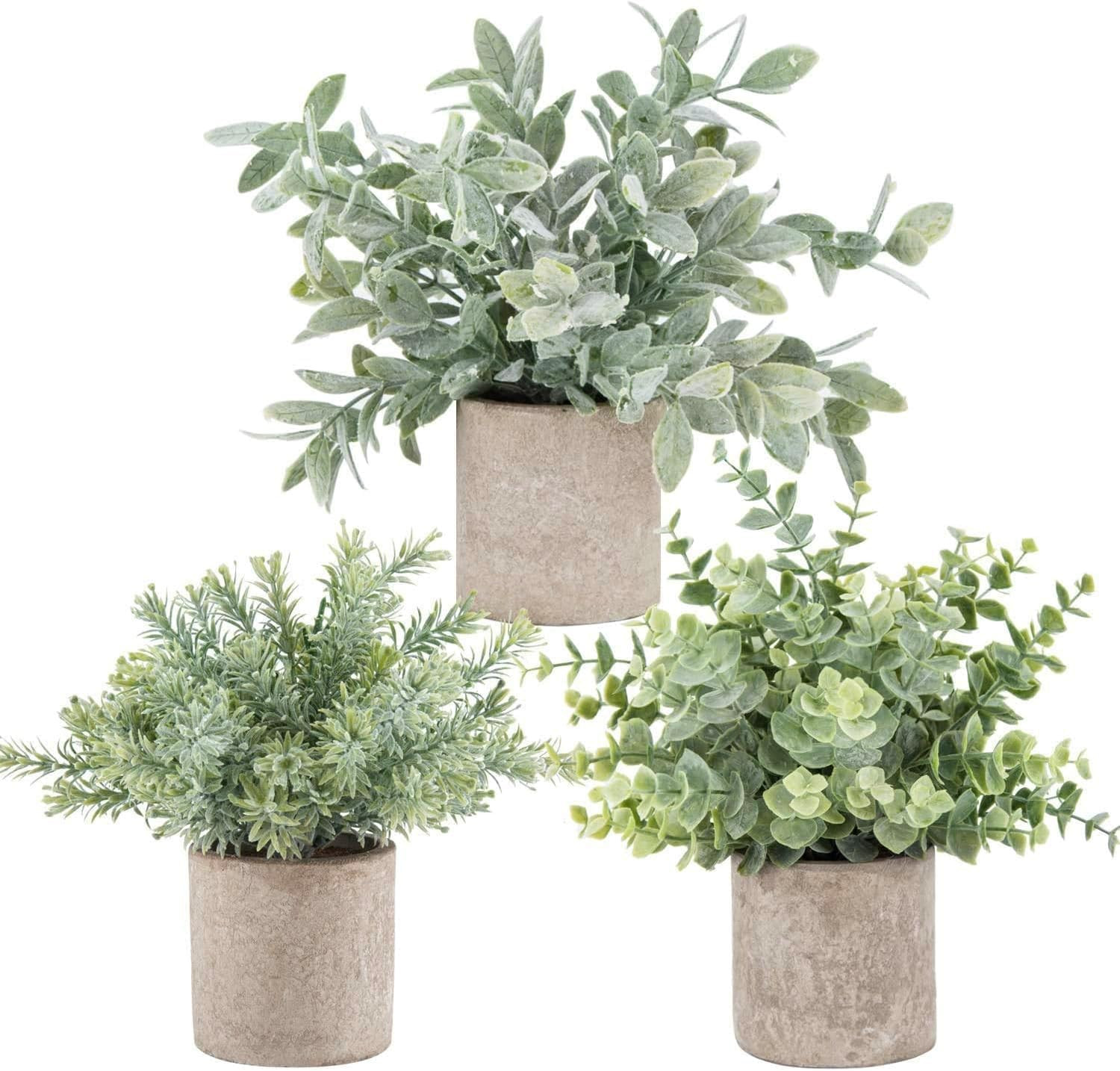 3 Pack Mini Potted Fake Plants Artificial Plastic Eucalyptus Plants Topiaries fo