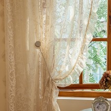 Beige Lace Curtains for Bedroom - Floral Sheer Boho Crochet Curtains 63 Inch ...
