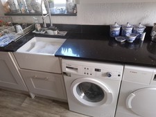 Quartz Kitchen Worktop Black Sparkle with Belfast sink.