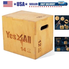 Plyo Box, 3-in-1 Wooden Box Jumps for Home Gym, 450 lbs Boxes Step Up with Sm...