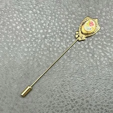 Vintage Stick Pin Locket Floral Gold Tone Victorian Revival Estate Jewelry 3"
