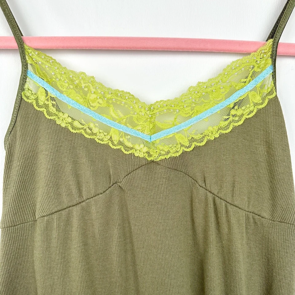 Y2K Lace Trim Cami with Beads Green - Image 2 of 4