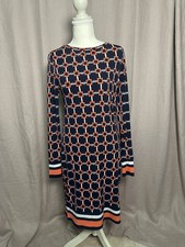 MICHAEL Michael Kors Dress XS Navy Orange Geometric Long Sleeve Stretch Shift
