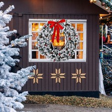 48in Pre-lit Snow Flocked Christmas Wreath, Lighted Artificial Xmas Wreath -