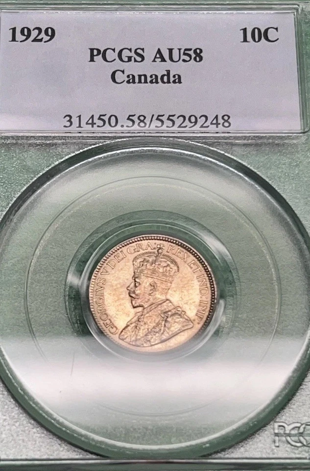 1929 Canada Silver Dime 10C. PCGS AU 58. Pop 14. Only 115 Graded Higher. - Image 4 of 4