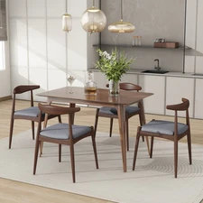 5-Piece Dining Set Faux Wood Tabletop 4x Upholstered Solid Wood Chairs Walnut