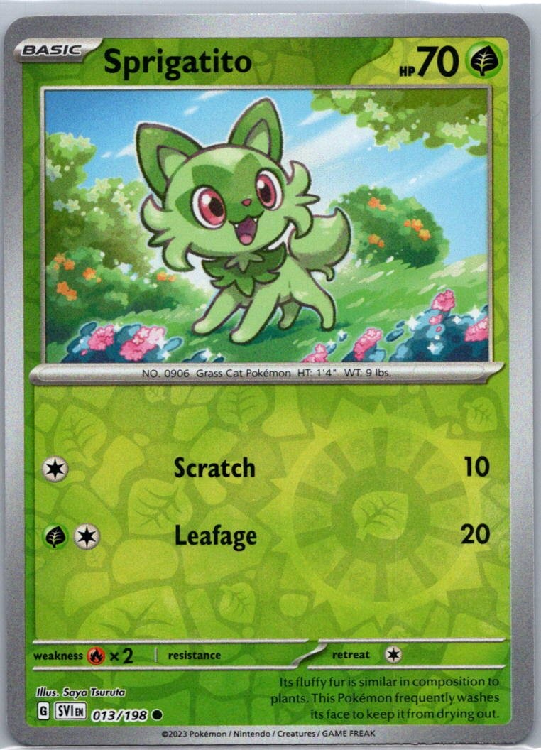 Pokemon TCG Sprigatito 13/198 Scarlet Violet Rev Holo NM